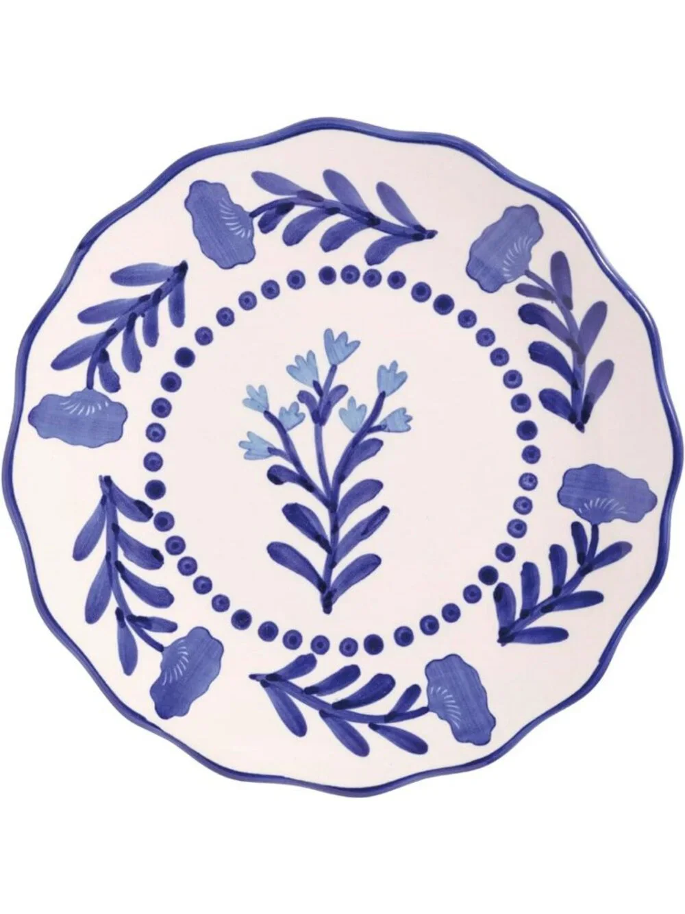 Charming Blue Round Flower Salad Plate - Stoneware, Perfect for Entertaining